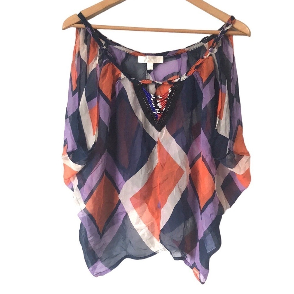 Lumiere silk sheer kimono colourful geometric print top size Small